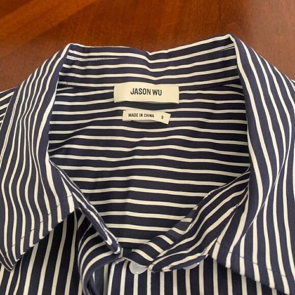 Women’s Jason Wu stripe asymmetrical tiered shirt long sleeve dress💥size 10, NWT - Picture 13 of 15